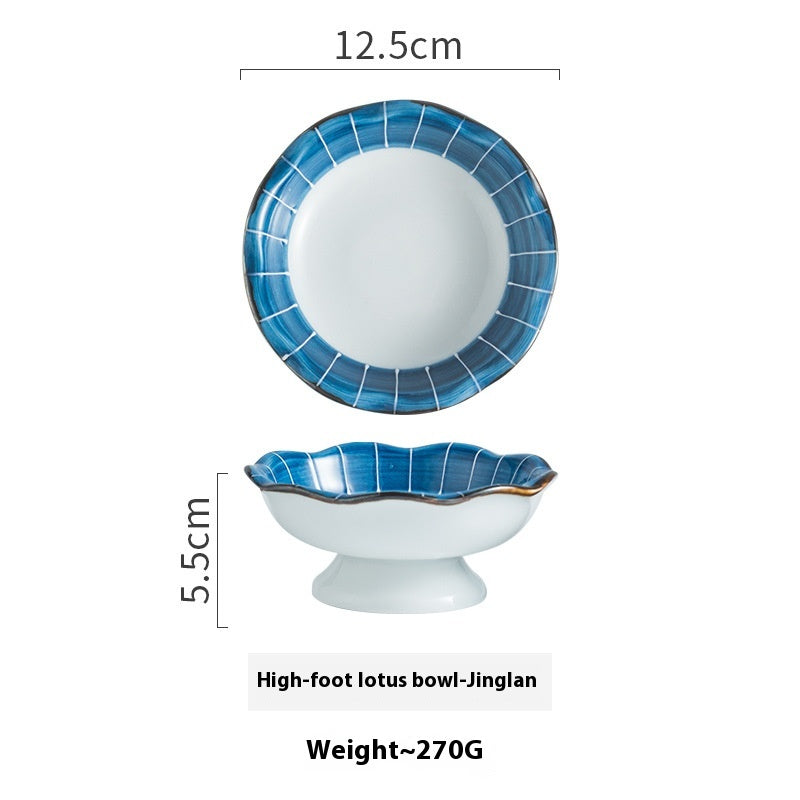 Japanese Ceramic Tall Bowl with Lotus Leaf Design - Retro Kitchen Decor