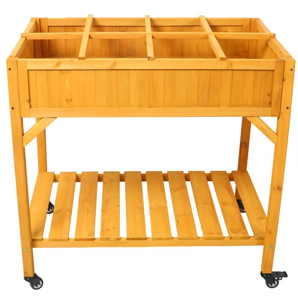 Mobile Raised Garden Bed with Storage Shelf & Locking Wheels