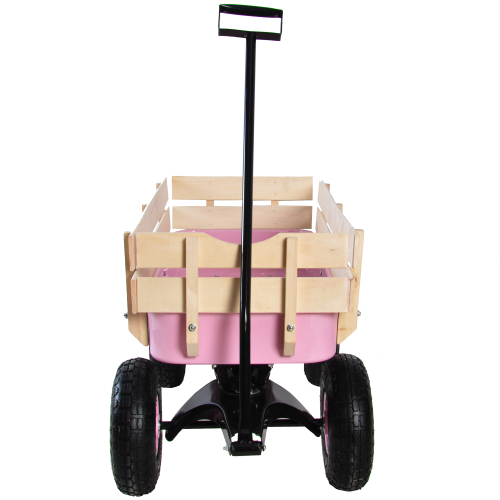 All Terrain Garden Wagon with Wood Railing and Air Tires for Outdoor Use