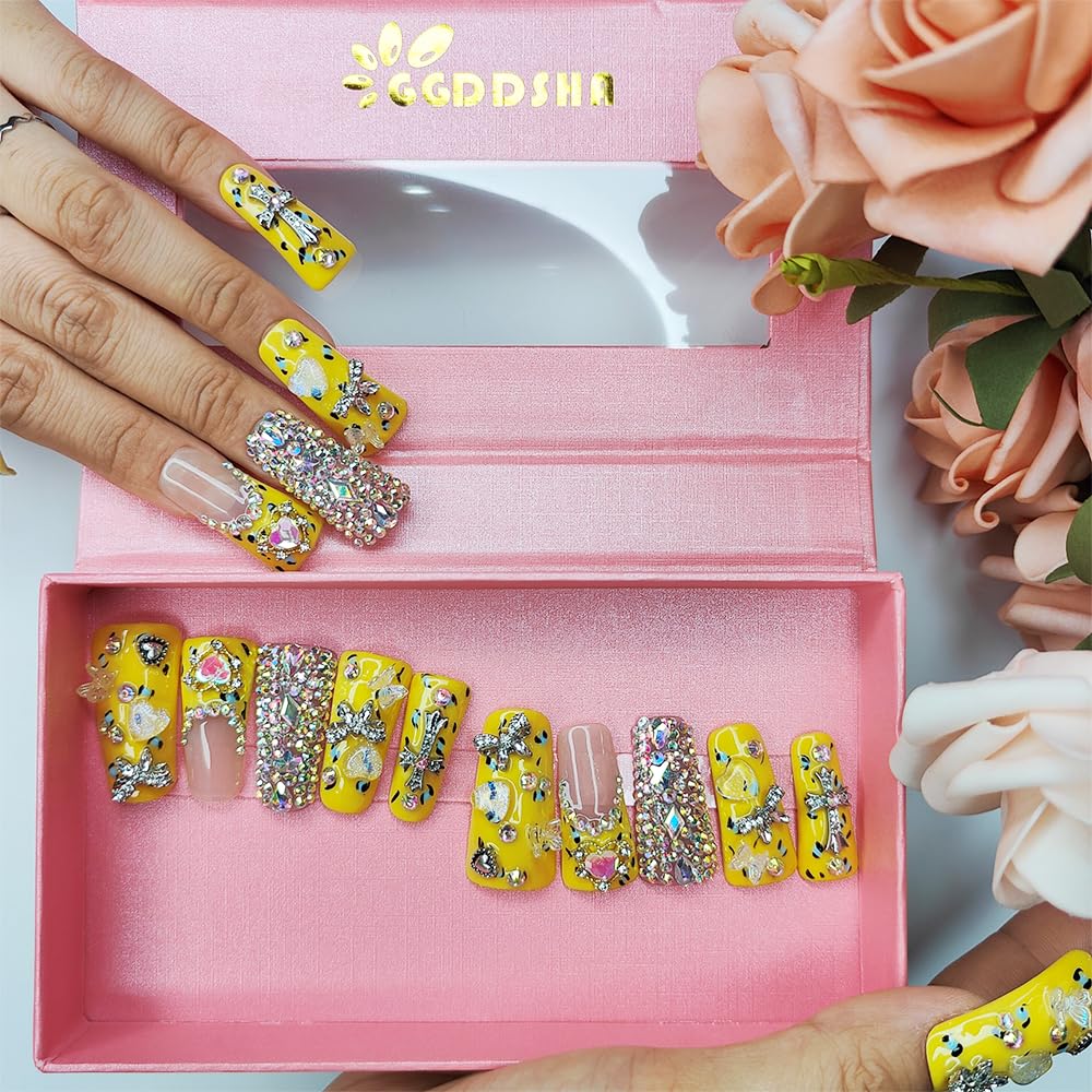 Duck Shape Press-On Nails - Handmade Acrylic Rhinestone Butterfly Design