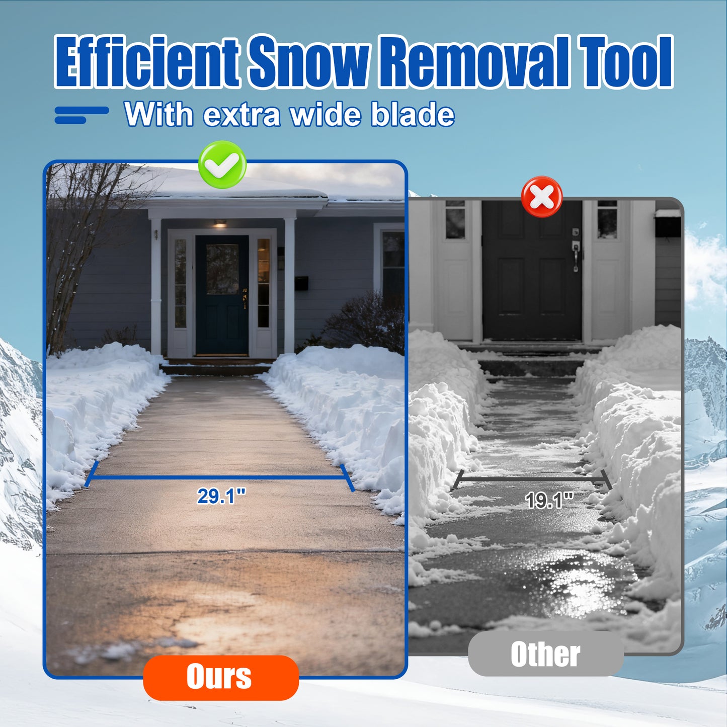 30-Inch Wide Metal Snow Plow with Adjustable Handle & Dual Wheel Options