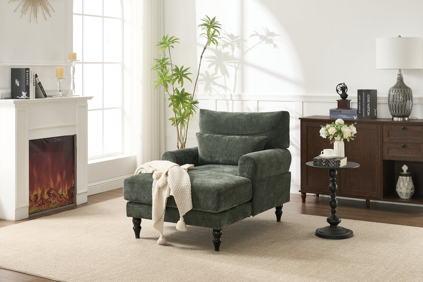 Modern Green Chaise Lounge Chair - Upholstered Sofa Recliner