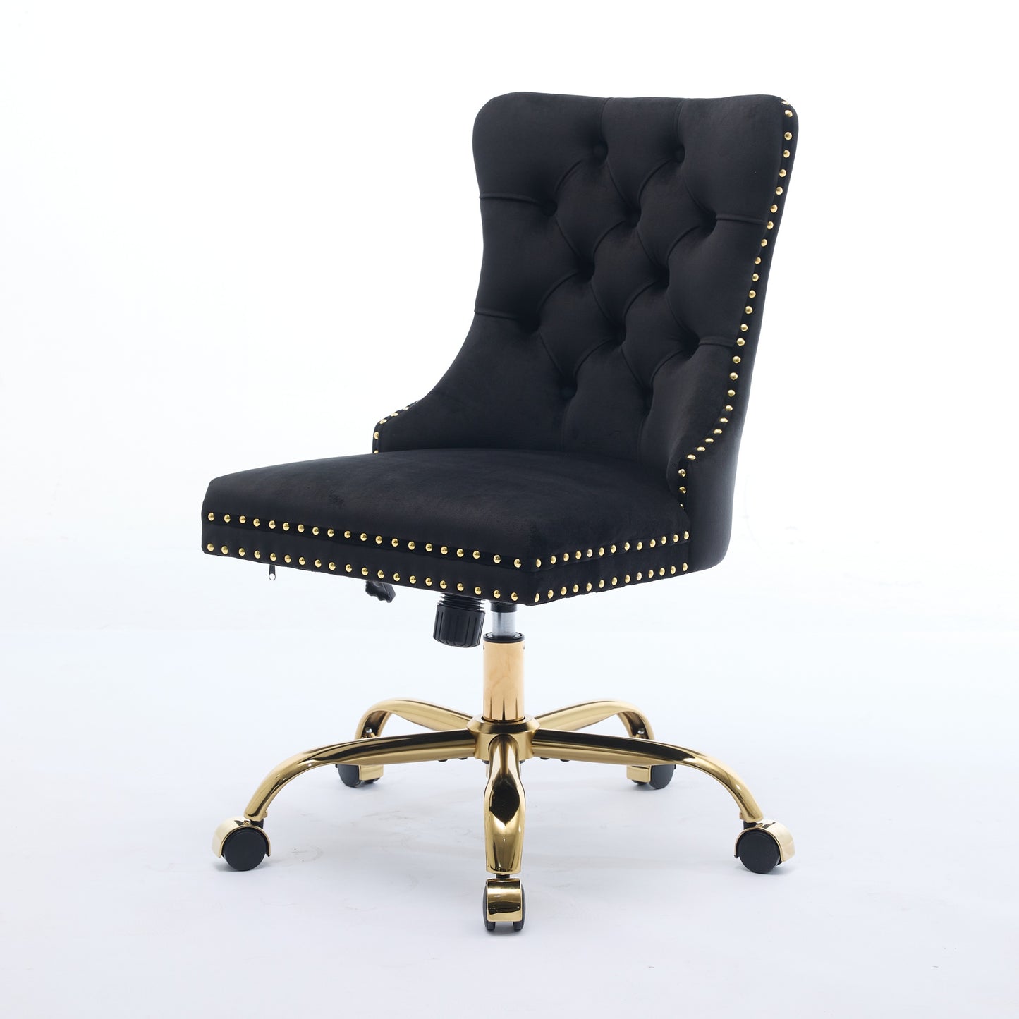 Modern Velvet Upholstered Office Chair with Golden Base - Black