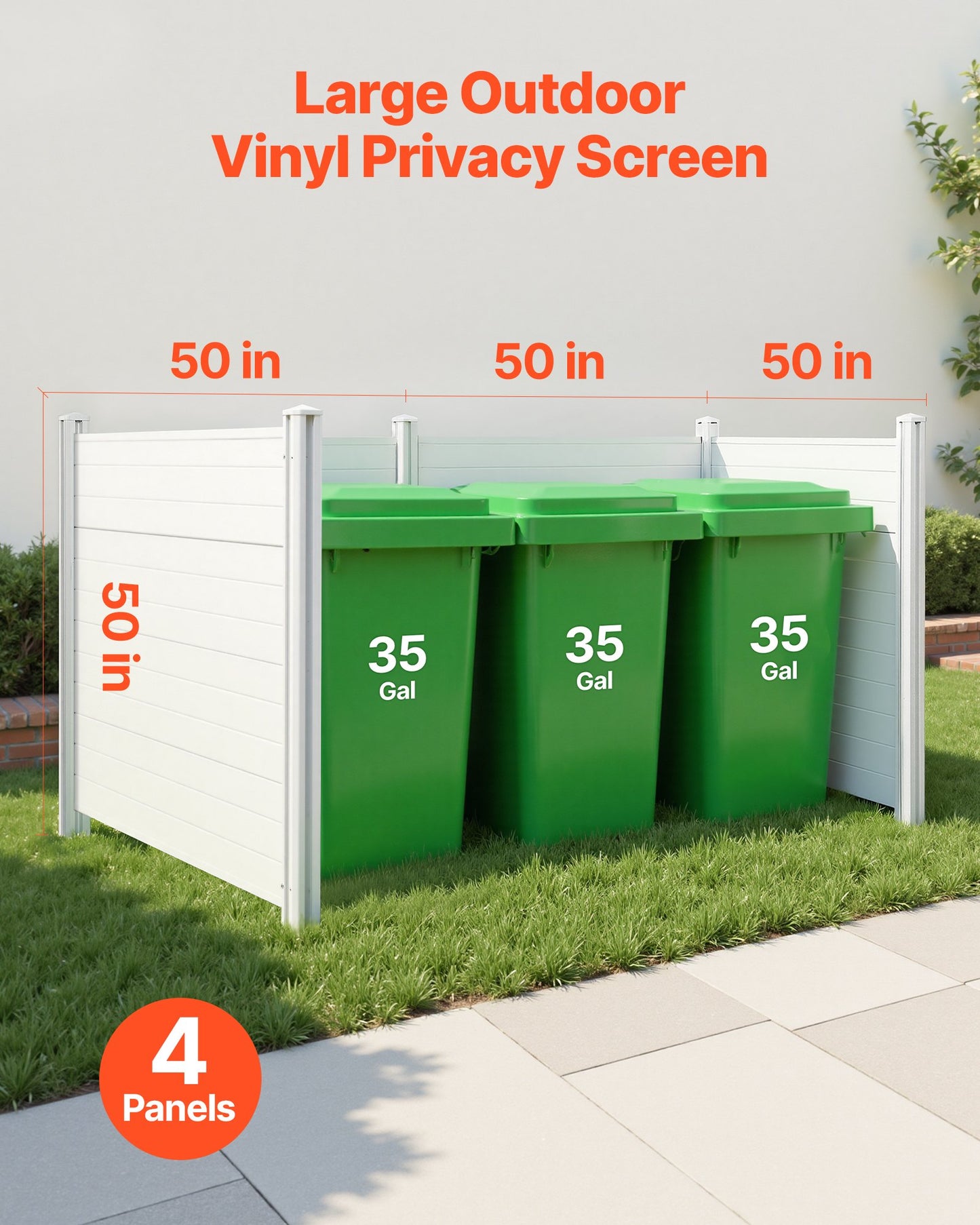Black Outdoor Privacy Fence Panels - 4 Pack 50x50 Inches Vinyl Enclosure for Air Conditioners & Trash Cans