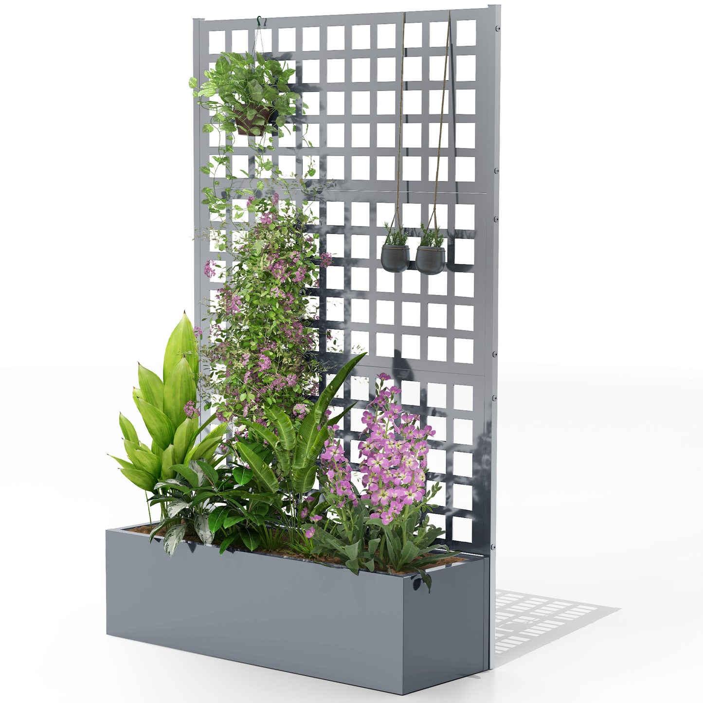Galvanized Steel Raised Garden Bed with Trellis for Climbing Plants - 43x16x70 Inches, Gray