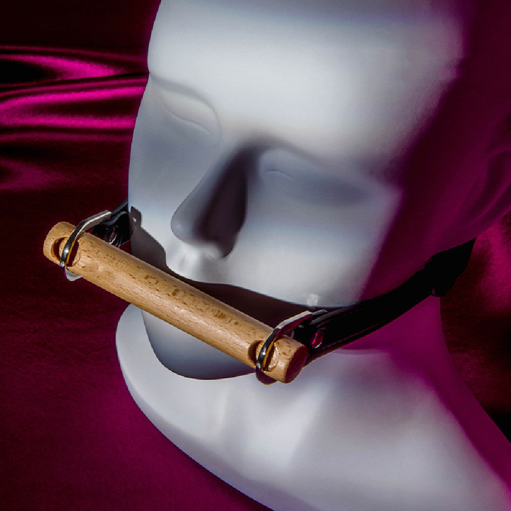 Wooden Mouth Stopper with Log Color Harness - Adult Wellness Accessory