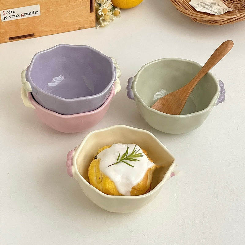 Candy Pearl Double-Ear Ceramic Bowl - Nordic Style Kitchen Decor