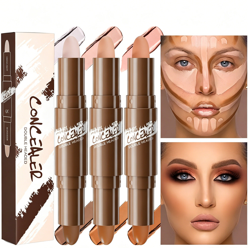 3-Piece Dual-Ended Contour & Highlighter Stick - Waterproof Makeup Set