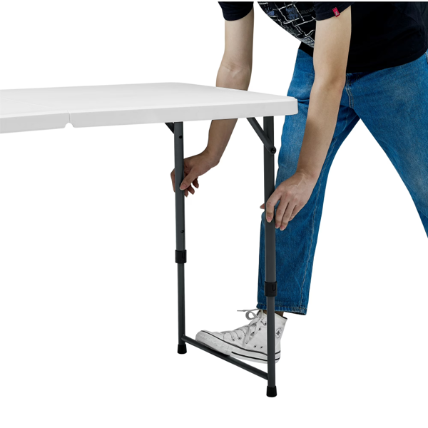 4-Foot Folding Plastic Table - Adjustable Height, White