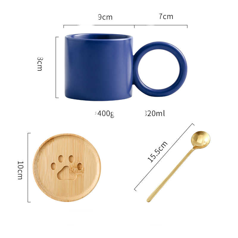 Ceramic Coffee Mug with Spoon & Coaster - Nordic Style, Multiple Colors