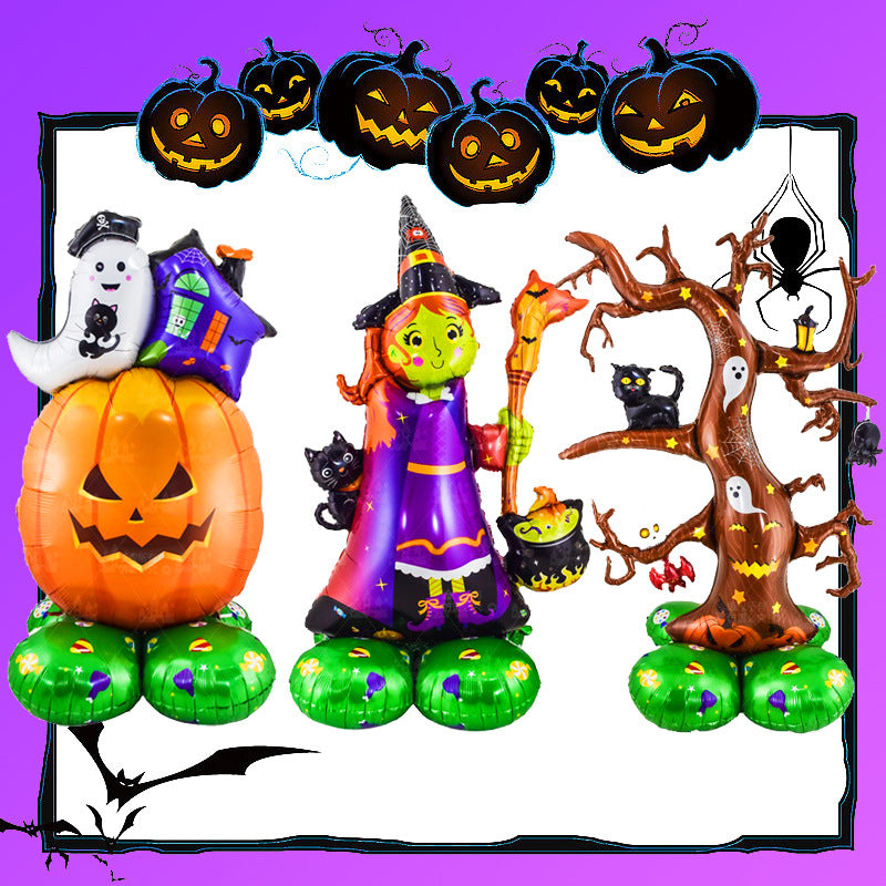 Halloween Aluminum Film Balloon Decor Set - 4D Standing Base & Variants