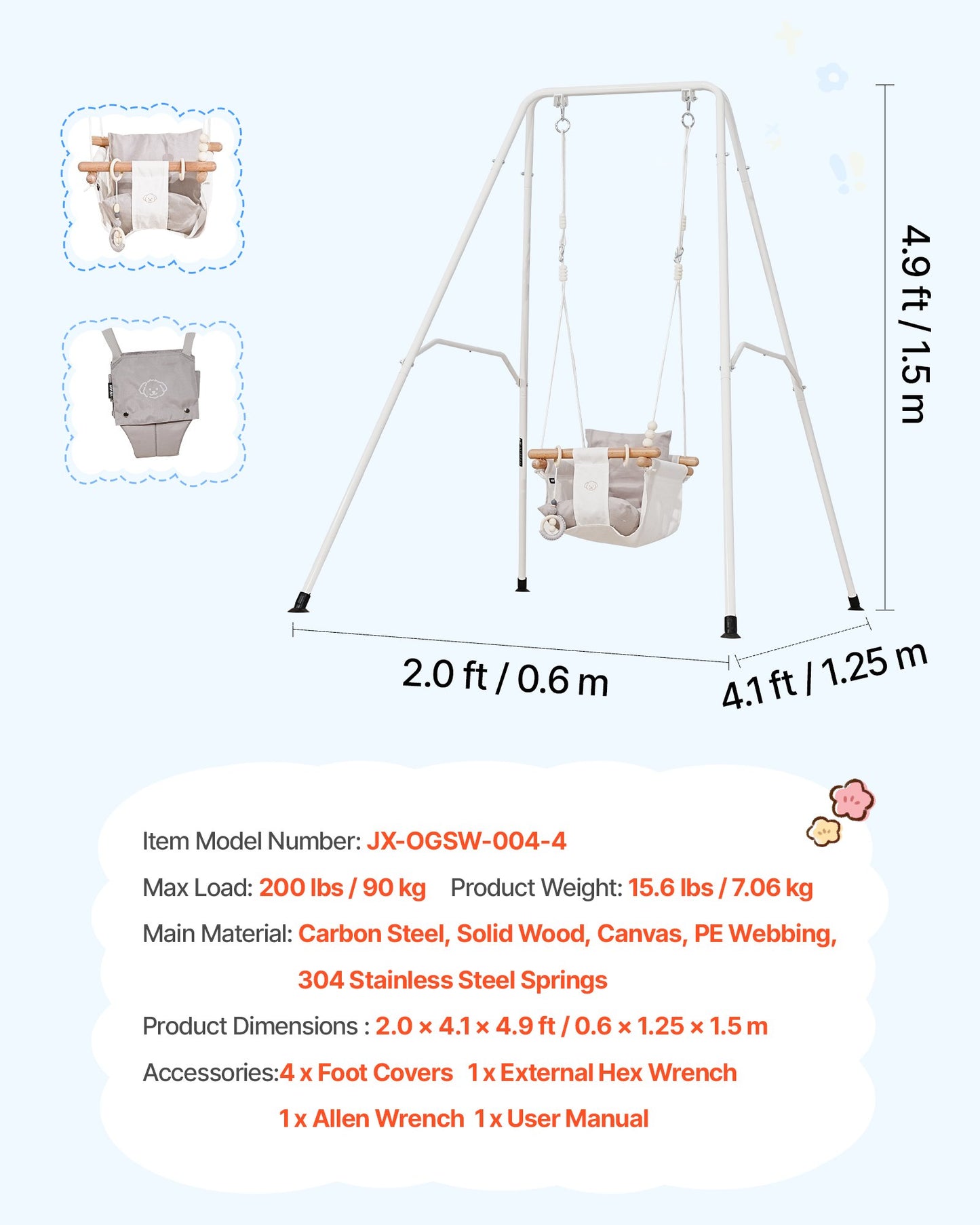 Toddler Swing and Jumper Set - 2-in-1 Indoor Outdoor Play Equipment - Gray