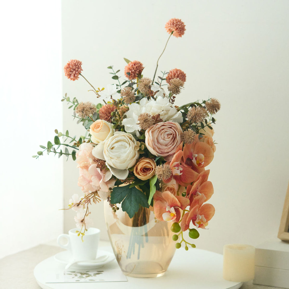 Artificial Flower Arrangement with Vase - Flower Bouquet Decor for Home & Restaurant