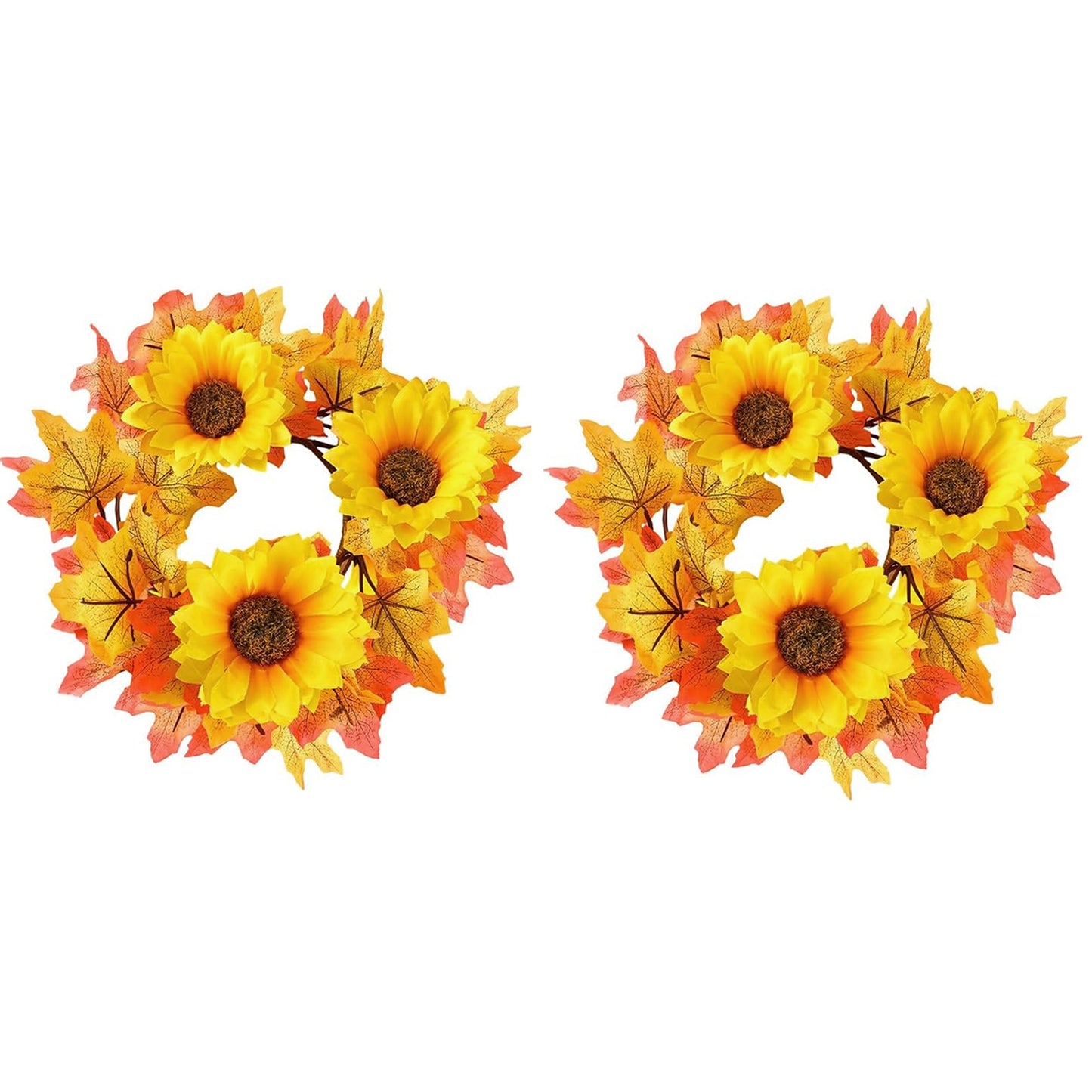 Fall Candle Rings - 2 Pcs Decorative Wreaths with Maple Leaves & Berries