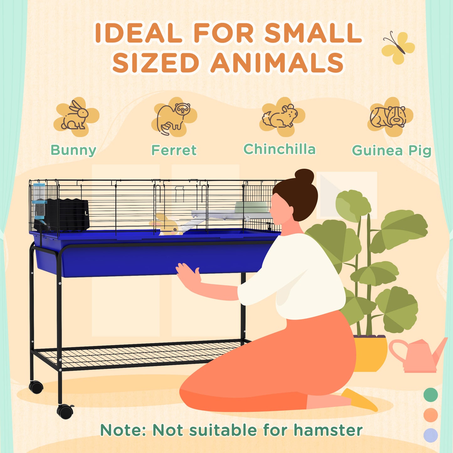 Small Animal Cage with Removable Stand, Wheels & Shelf - Blue, 39 x 20.5 x 36.5 Inches