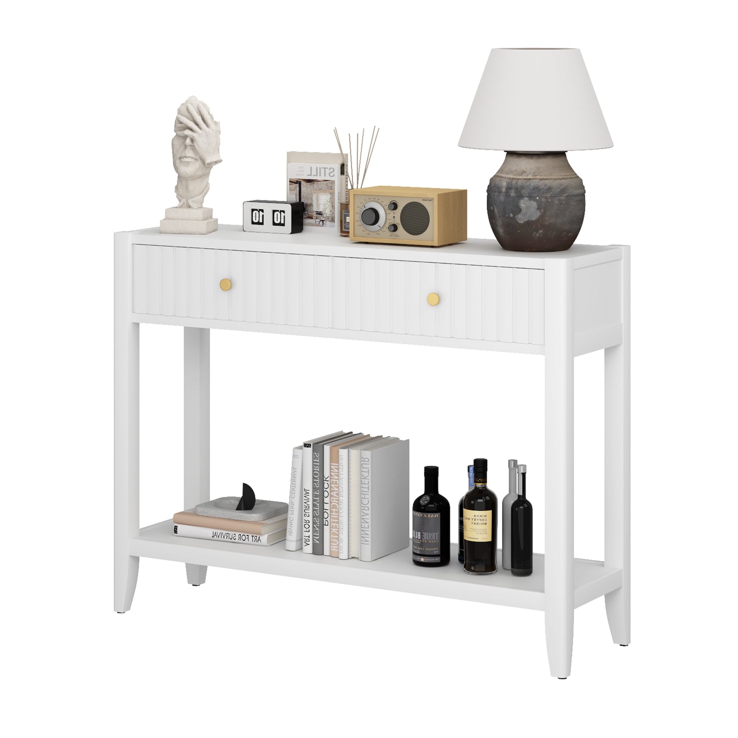 29.5" Tall Console Table with Drawers - White Accent Table