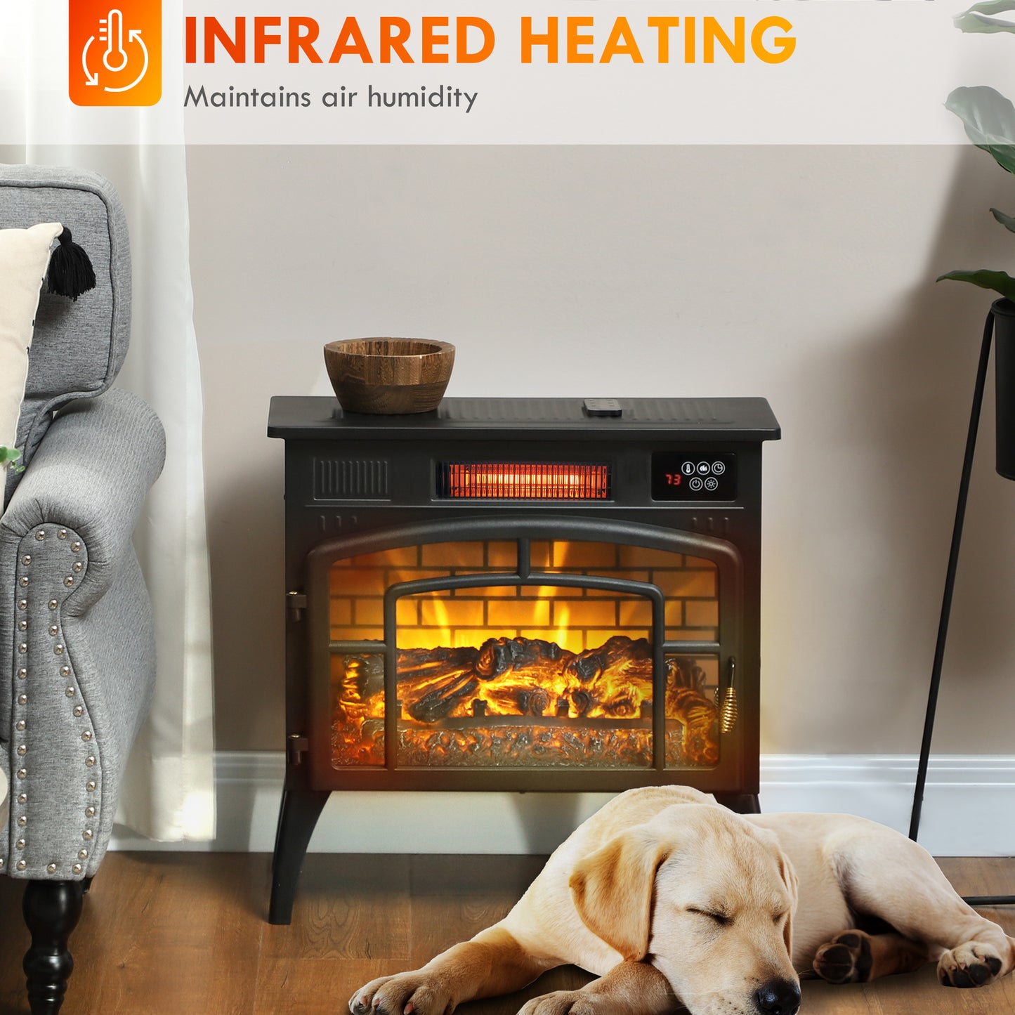 Electric Fireplace Stove with 3-Sided Glass and Remote Control - Black, 655x315x515 mm