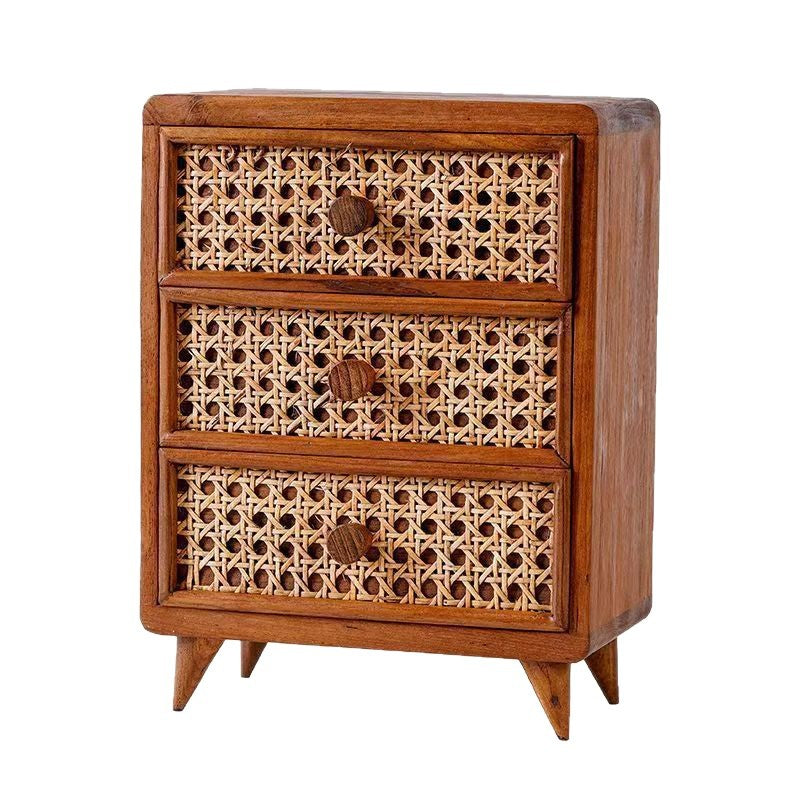 Small Rattan Woven Drawer Storage Box with 2 Layers for Home Organization