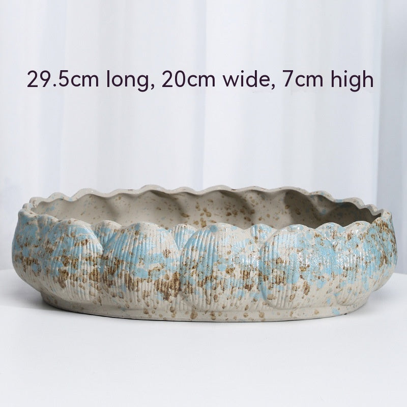 Large Ceramic Flower Pot with Shallow Mouth and Oval Rectangular Design for Home Garden