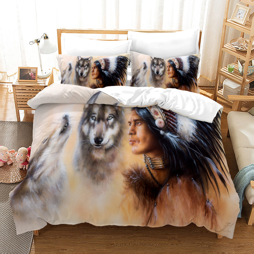 Digital Printed Wolf Bedding Set - 3-Piece Bed Linen for Home Decor