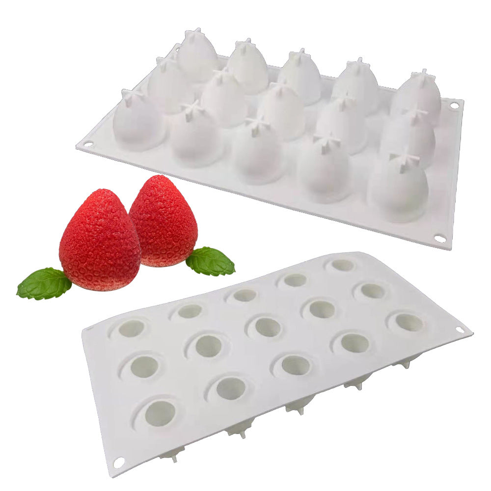 15-Cavity Strawberry Mousse Silicone Baking Mold - White, 295x173x50mm
