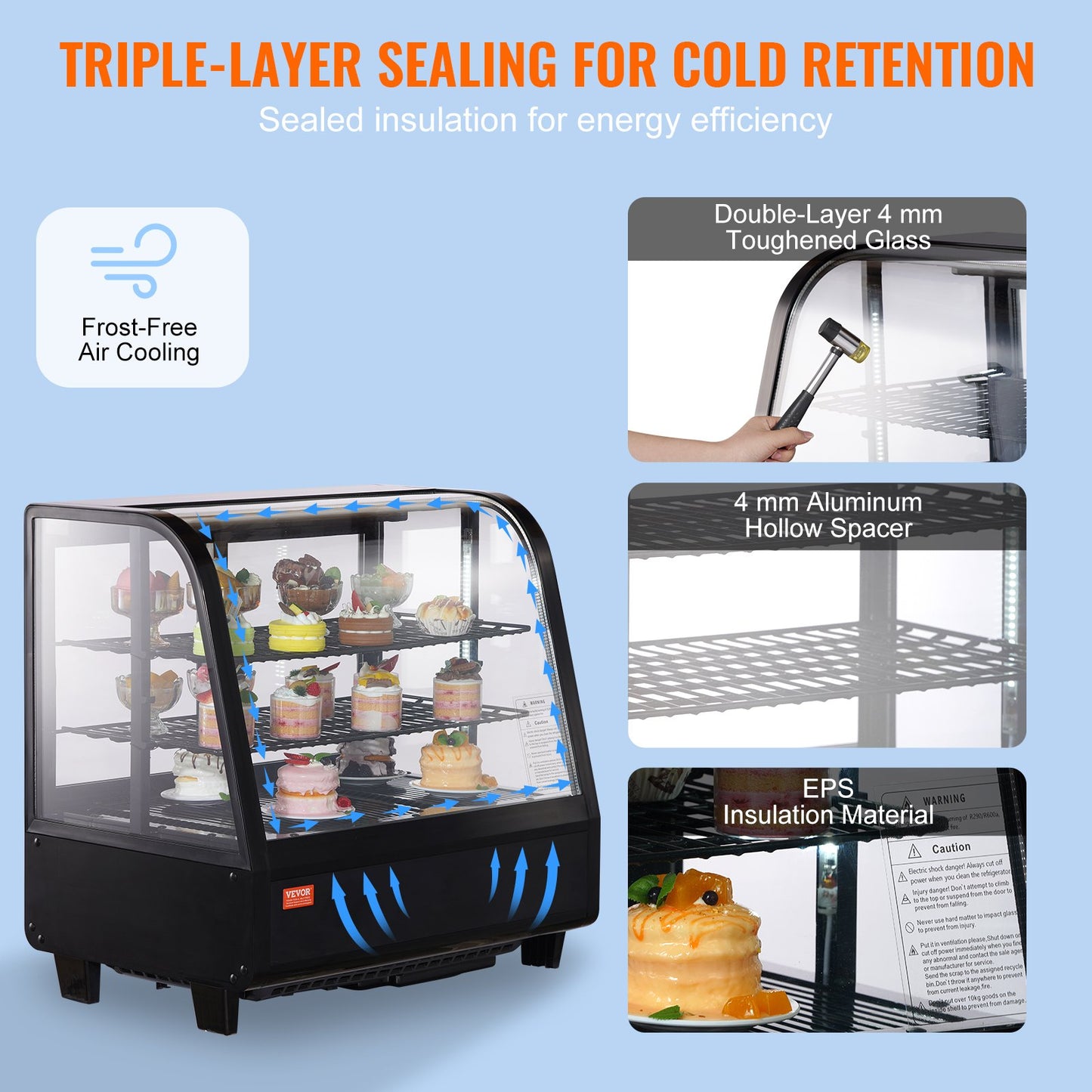 Countertop Refrigerated Display Case 3.5 Cu.Ft. Frost-Free Pastry Cooler - Black