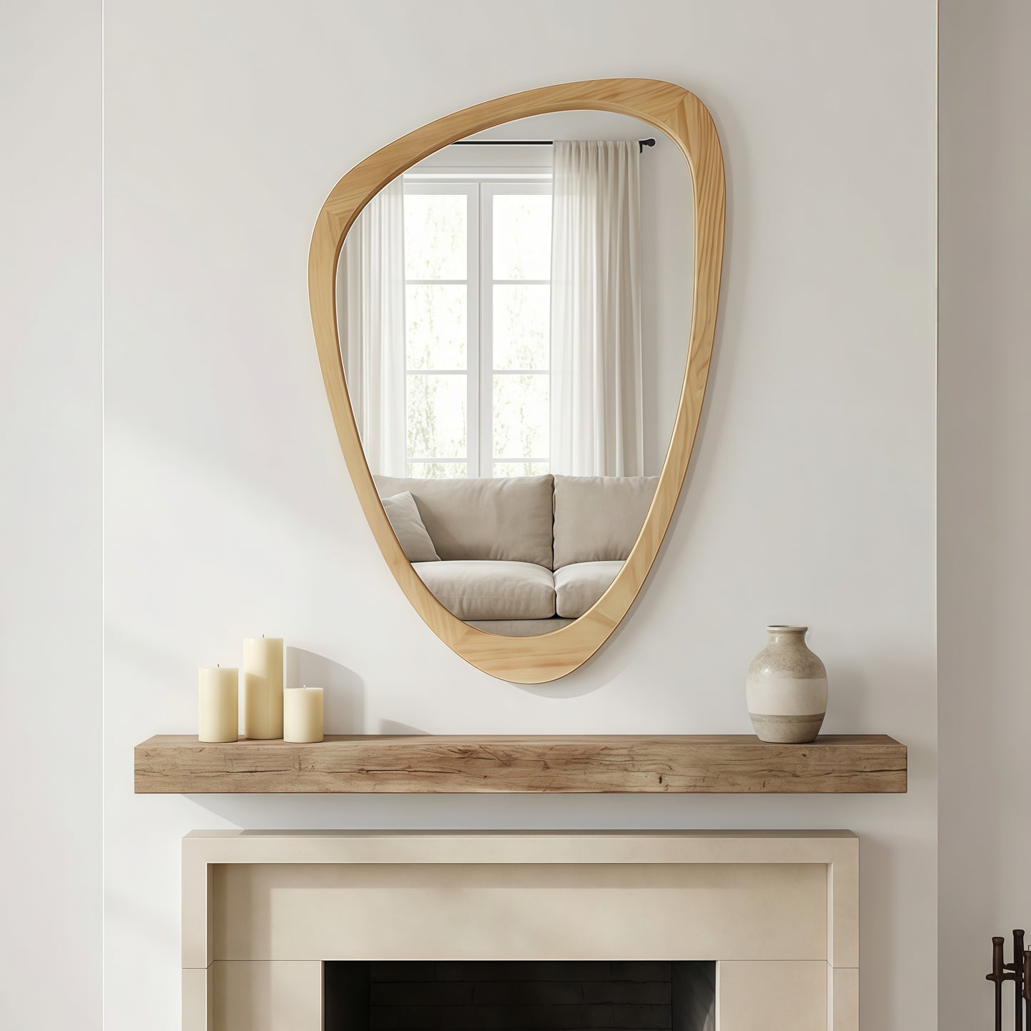 Irregular Solid Wood Frame Decorative Mirror - Oak 24''x36''