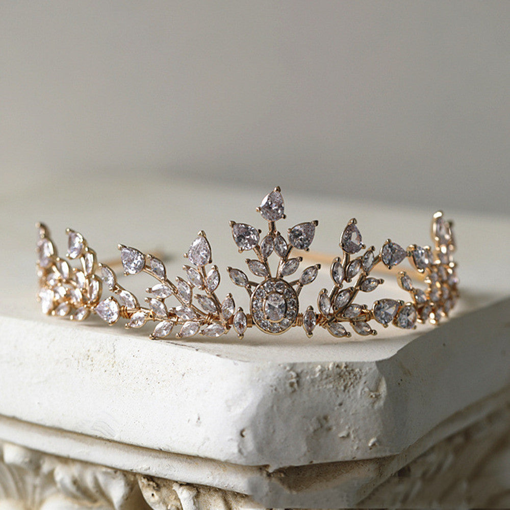 Zircon Diamond Crown Headpiece - Gold