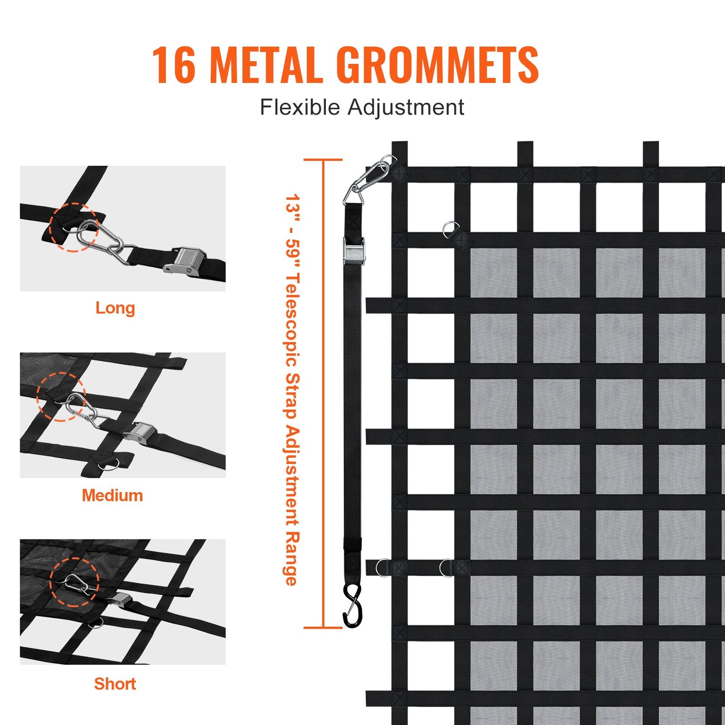 Heavy Duty Cargo Net 96x81 Inches with Adjustable Buckles & S-Hooks - Weatherproof Load Capacity 1500 lbs