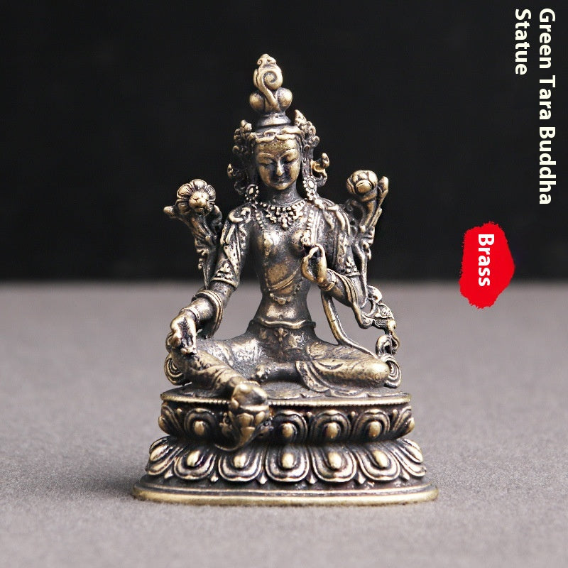 Antique Green Tara Buddha Statue Decoration - Brass Copper Home Accent