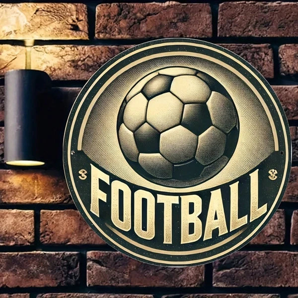 Vintage Soccer Ball Metal Wall Art - 8x8 Inch Round Sign