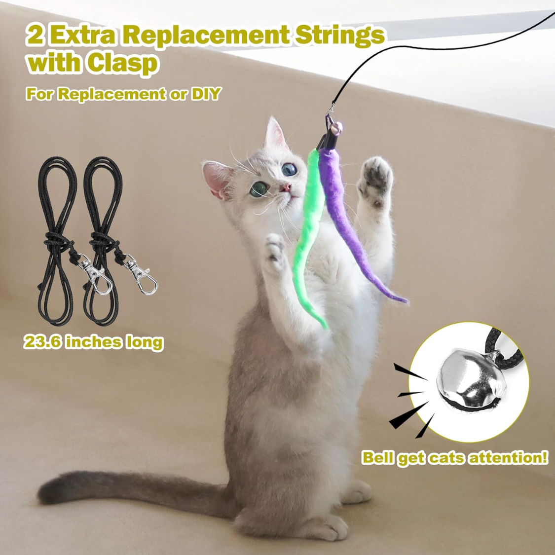 Interactive Cat Toys Set with Retractable Wand & Feather Refills - Multicolor