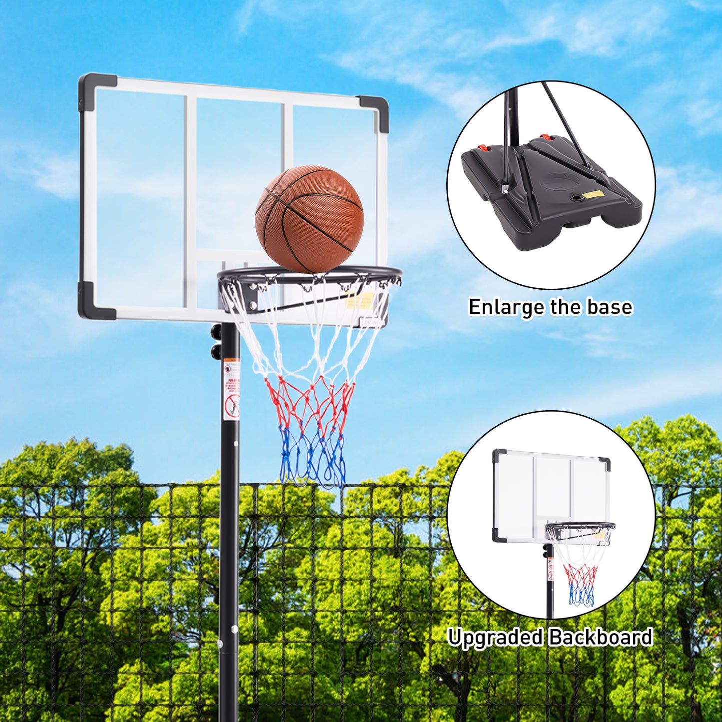 Adjustable Portable Basketball Hoop - Height 5.08 to 8.53 Feet