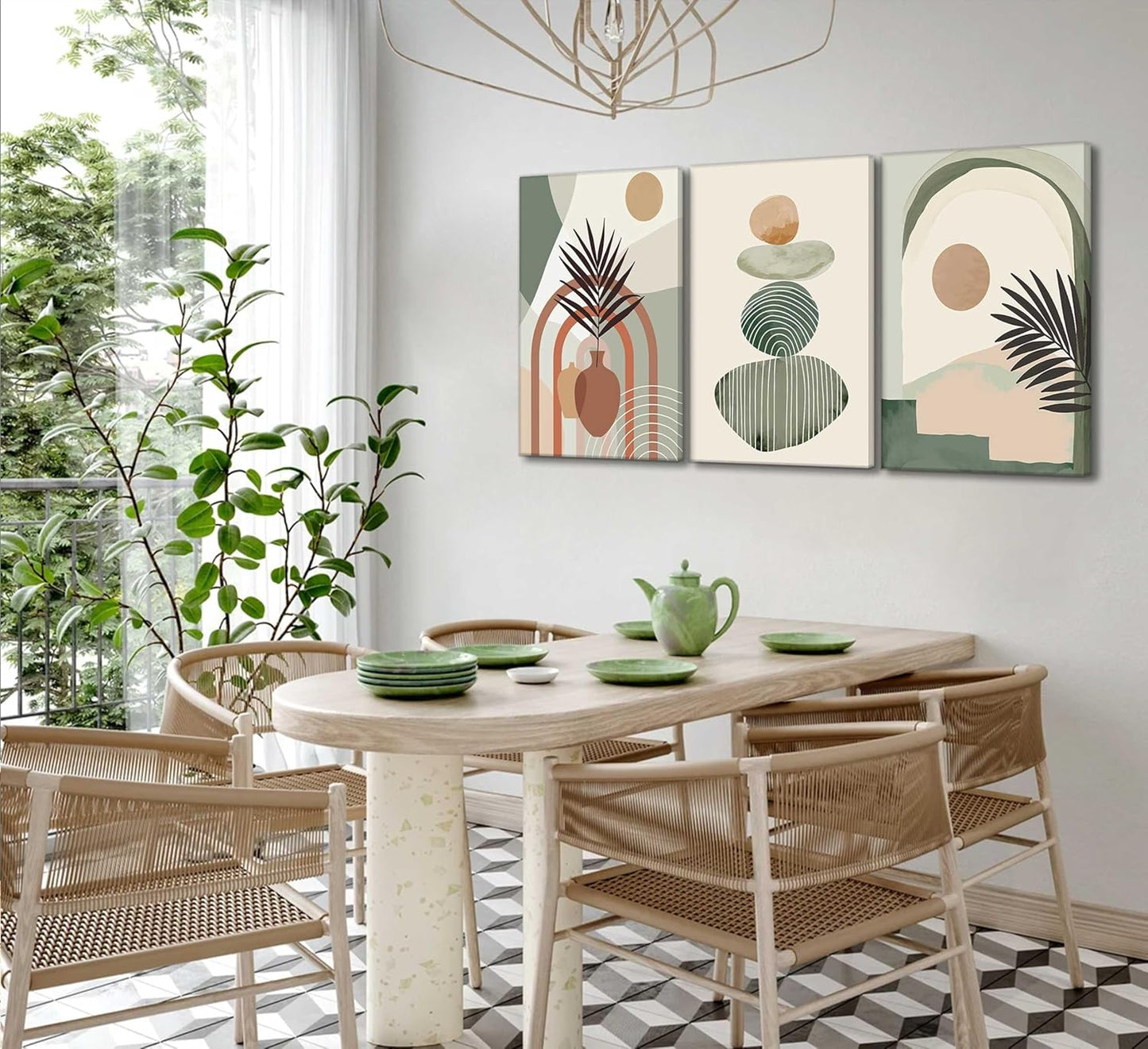 Boho Art Wall Decor - 3 Pcs Framed Canvas Set, 12" x 16"