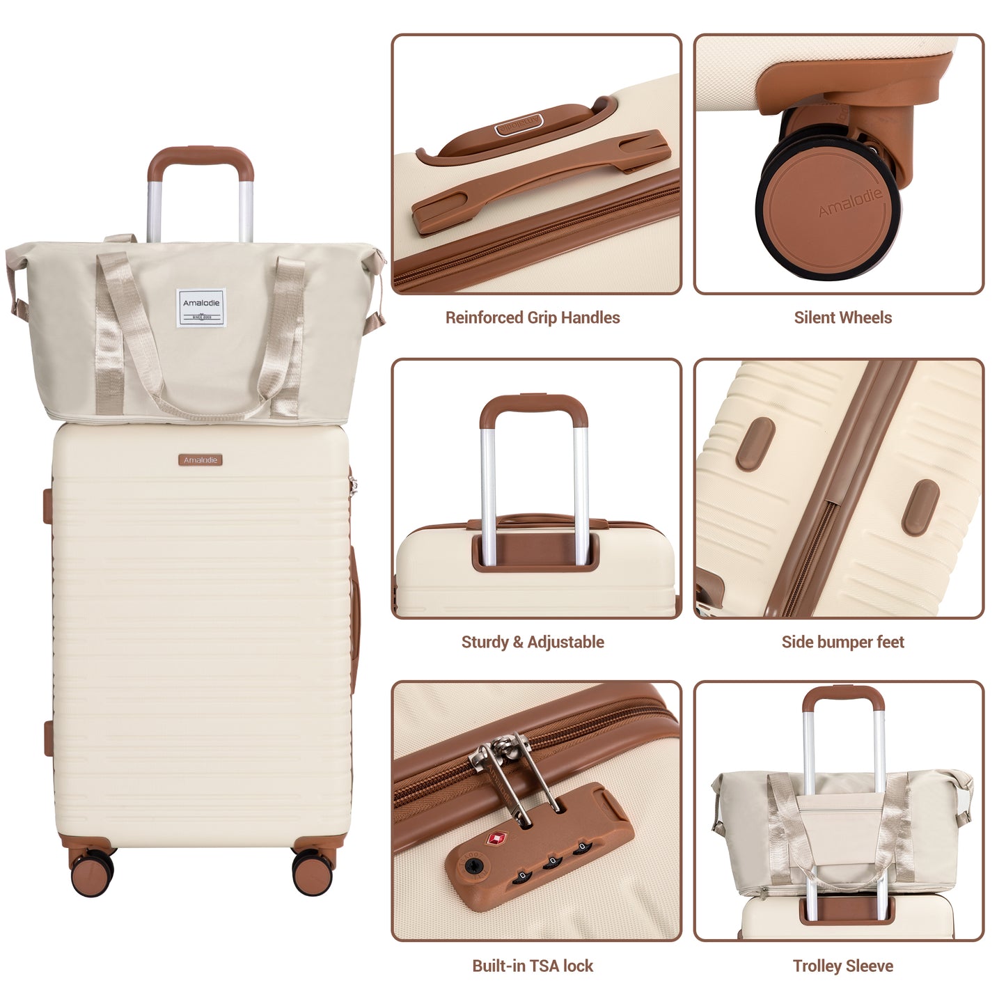 6-Piece Hard Shell Luggage Set with TSA Lock - Beige