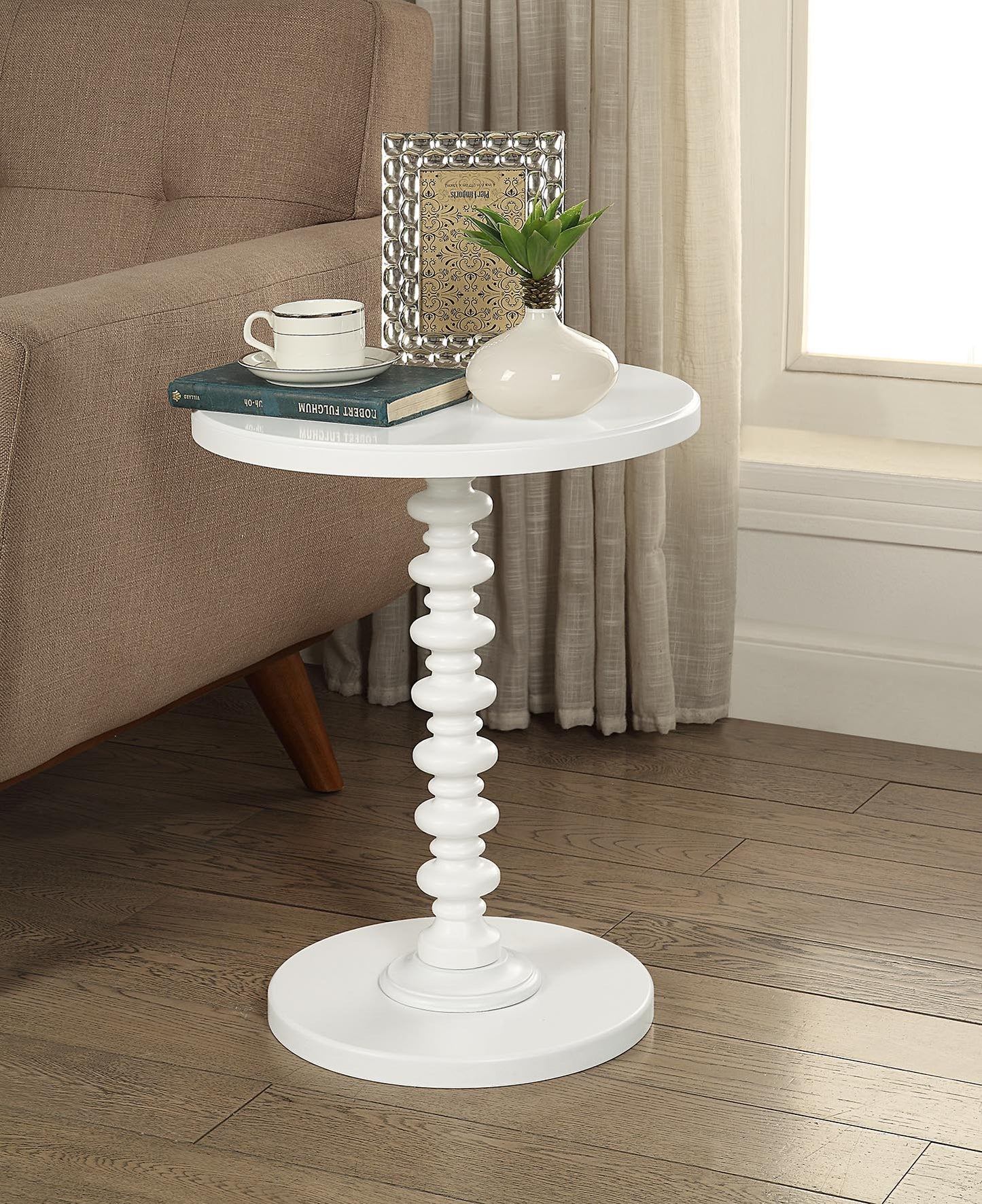 Round White Accent Table with Pedestal Base - Acton