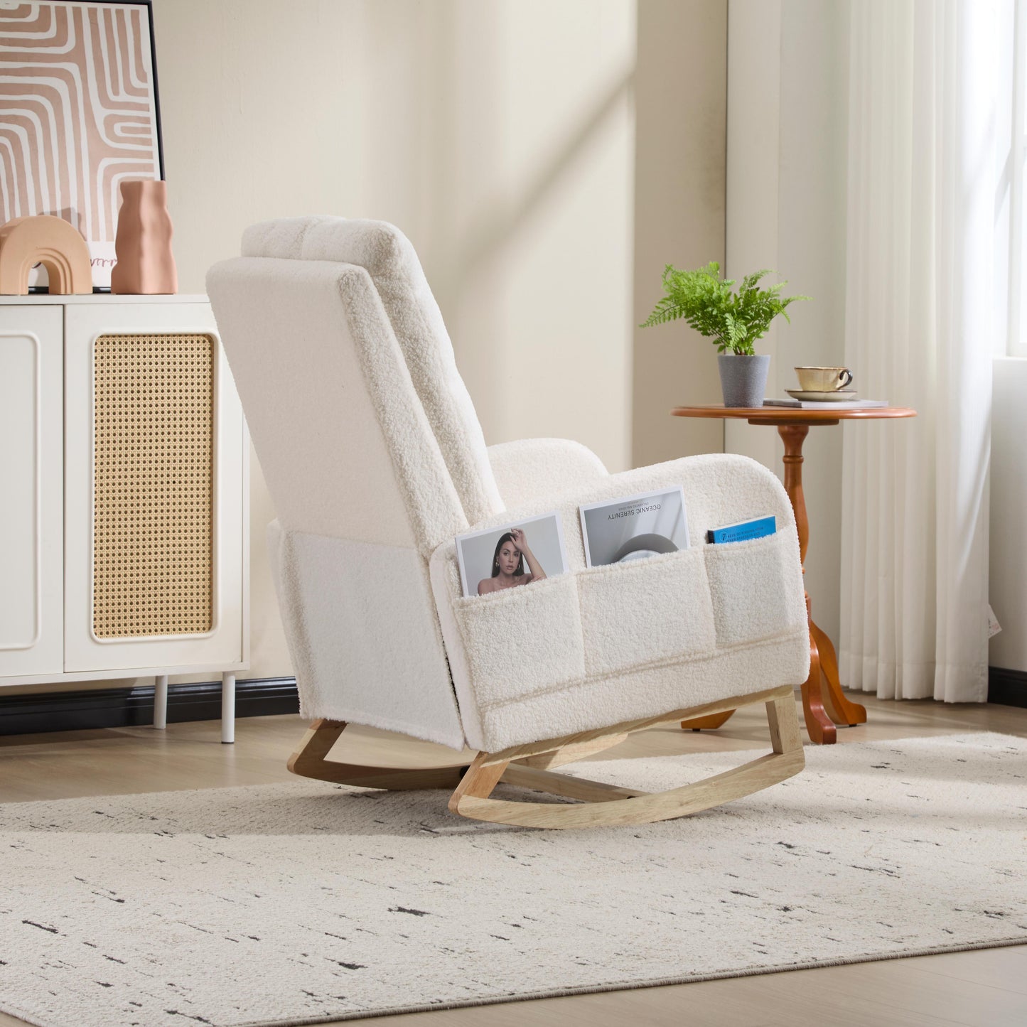 Upholstered Rocking Chair with Solid Wood Legs - White