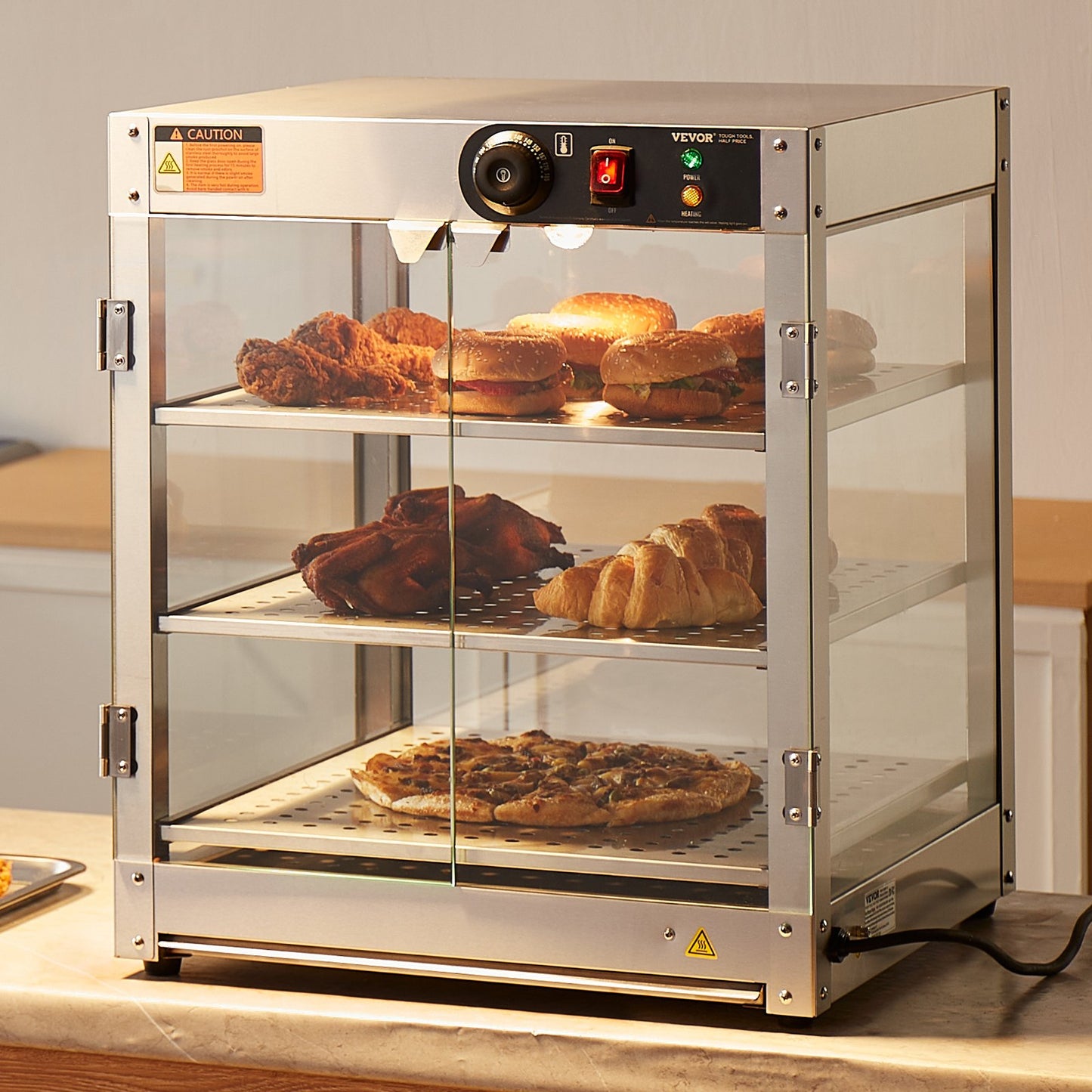Silver 3-Tier Commercial Food Warmer Display Countertop with Light