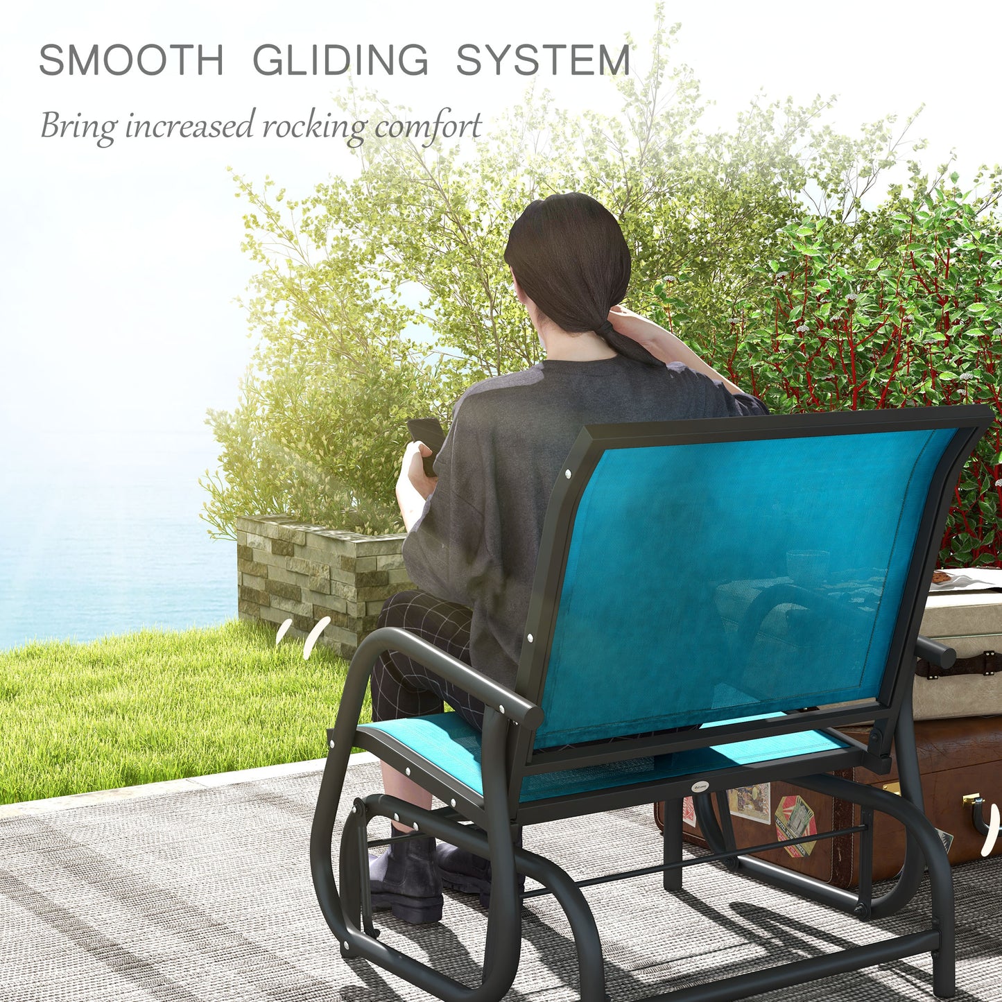Outdoor Glider Chair Set - Steel Frame with Curved Armrests, Blue