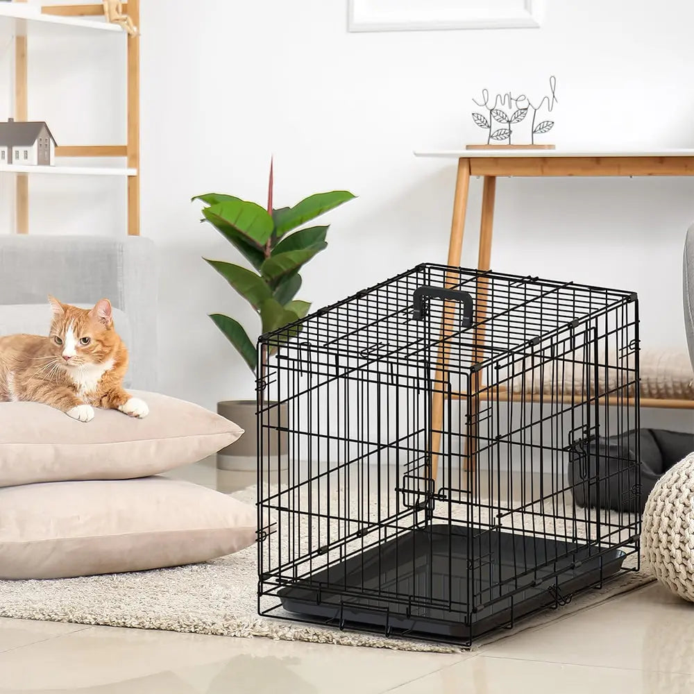 30-Inch Black Wire Dog Cage with Double Lock & Double Door