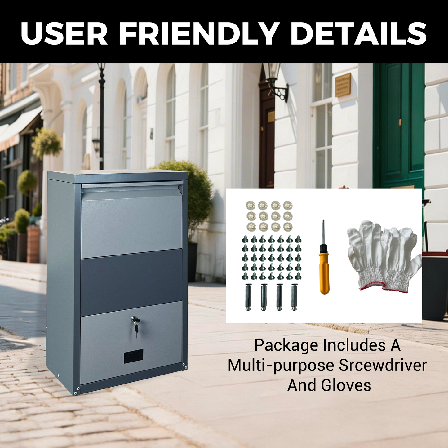 Secure Outdoor Steel Package Delivery Box with Lock - Large Curbside Mailbox