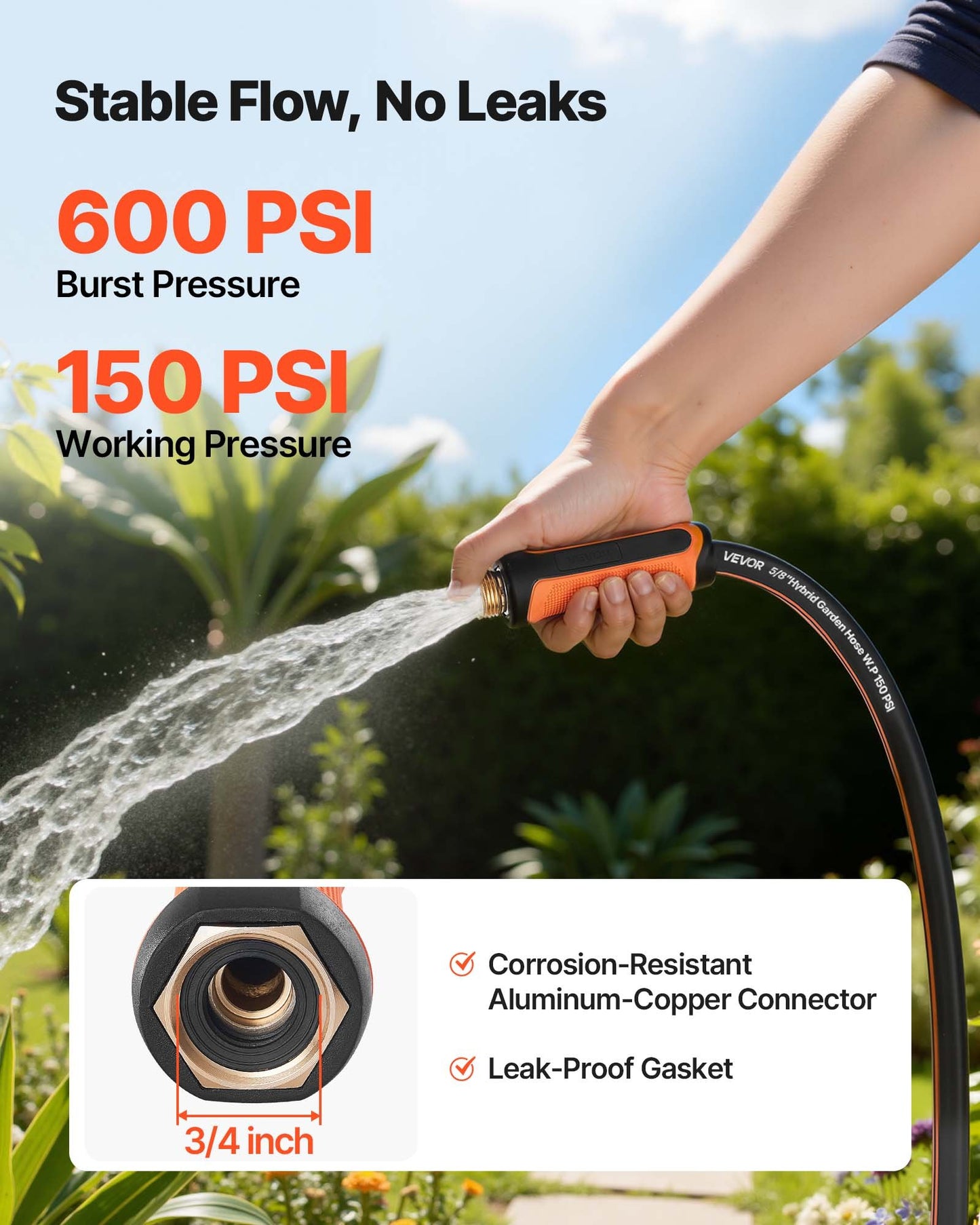 Heavy Duty 100 Ft Garden Hose - 4-Layer Rubber Water Hose with 3/4 Inch Fittings