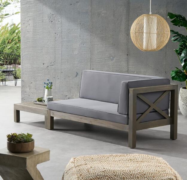 Acacia Wood Corner Bench with Coffee Table - Dark Grey