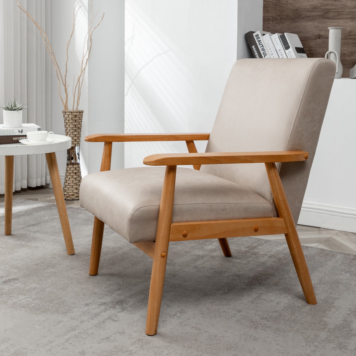 25.38 Wide Classic Mid-Century Modern Arm Chair, Light