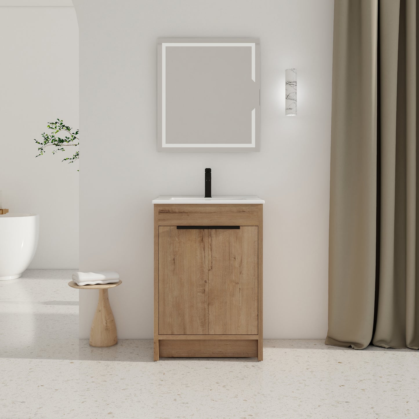 24 Freestanding Bathroom Vanity With White Ceramic Sink & 2