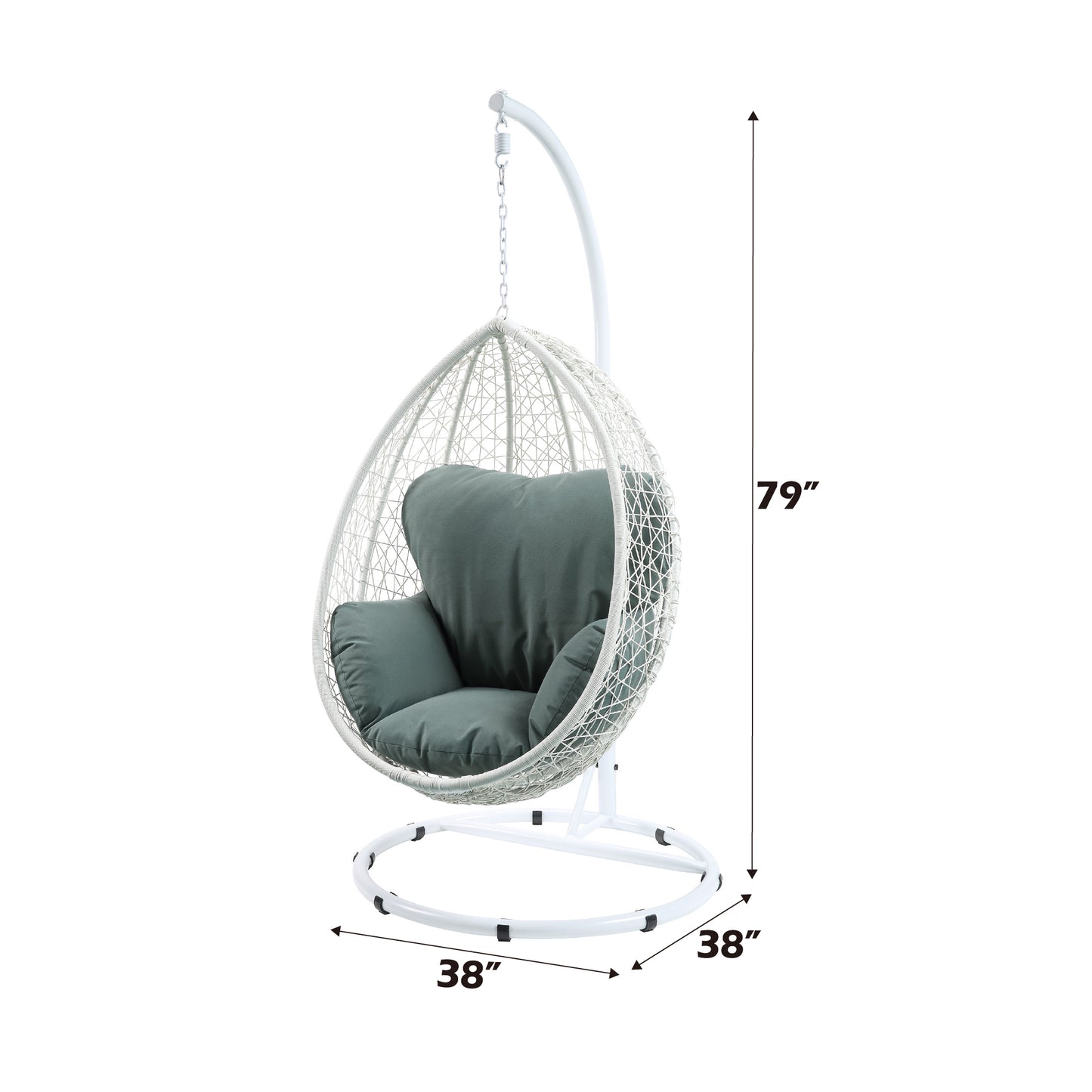 Simona Green Fabric & White Wicker Hanging Chair with Stand