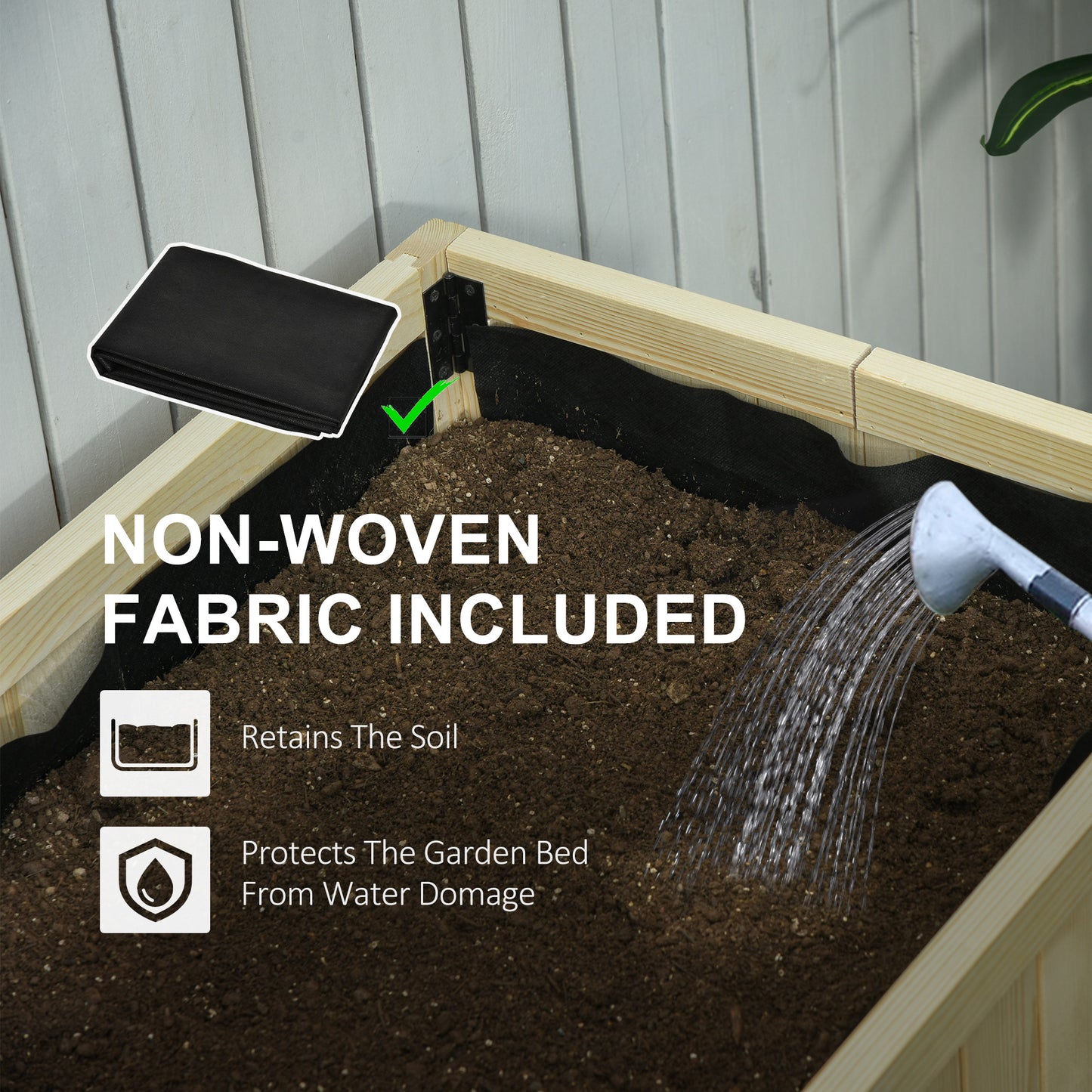 Foldable Wooden Raised Garden Bed with Drainage Holes & Inner Liner - Natural Fir Wood, 1195x150x400 mm