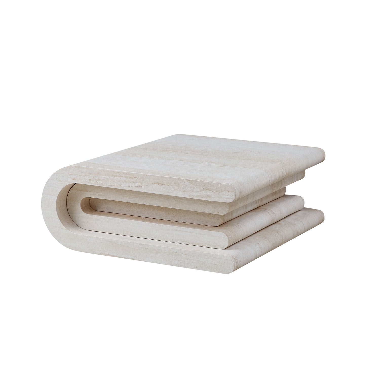 33.86 Inch Square Modern Coffee Table with Faux Travertine - Beige