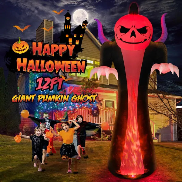 12FT Halloween Inflatable Giant Pumpkin Reaper Ghost Decoration with LED Lights