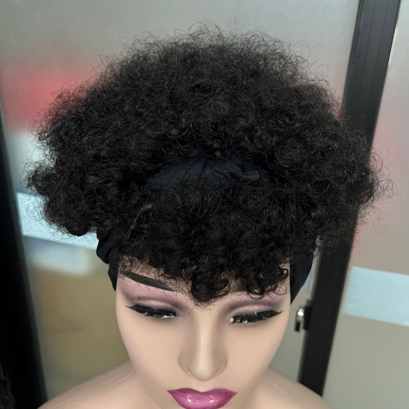 Short Afro Kinky Curly Synthetic Wig with Attached Headband - Model CC003